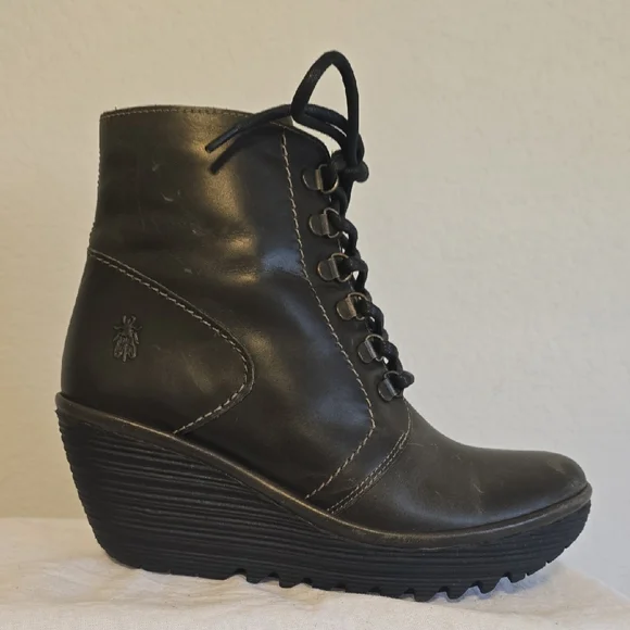 Fly London Black Lace Up Boots - Picture 10 of 16